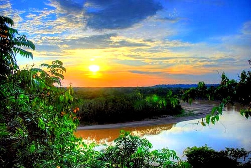 Sunset over a river landscape