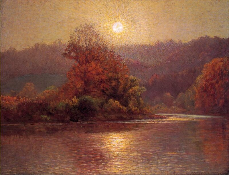 Sunset over a river landscape