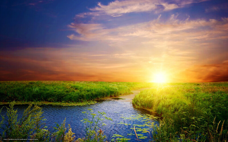 Sunset over a river landscape