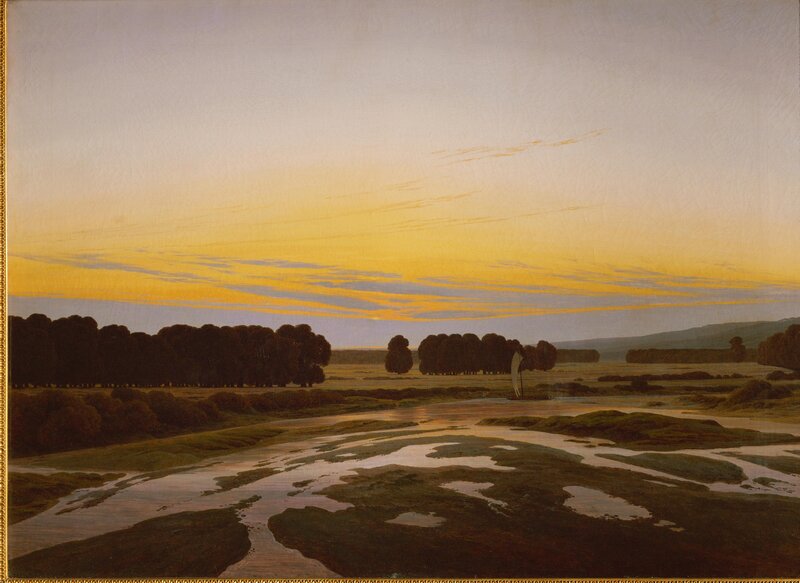 Sunset over a river landscape