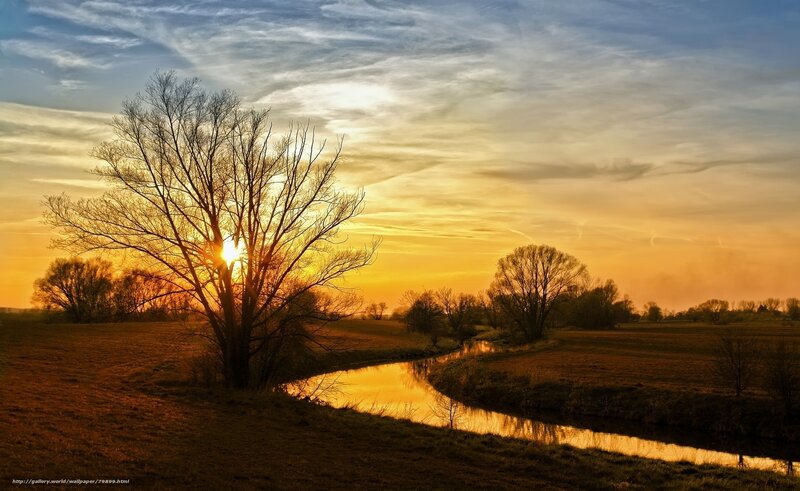 Sunset over a river landscape