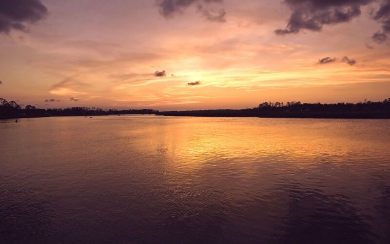 Sunset over a River — Orange, Serene, Photograph, Sky