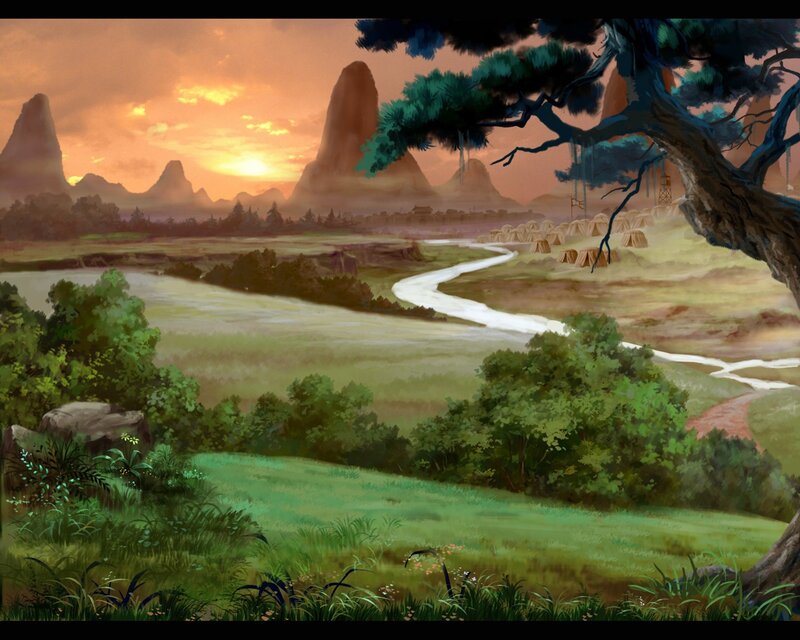 Sunset over a river valley