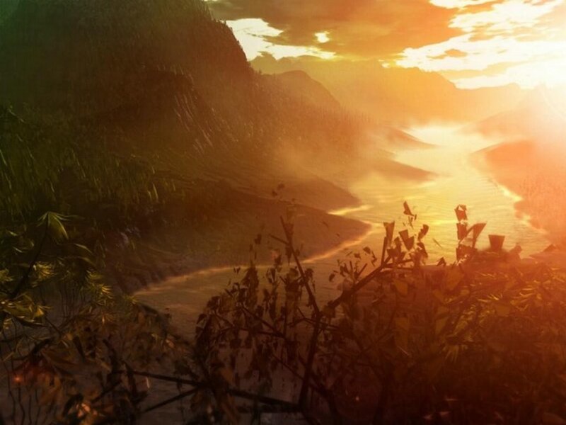 Sunset over a river valley