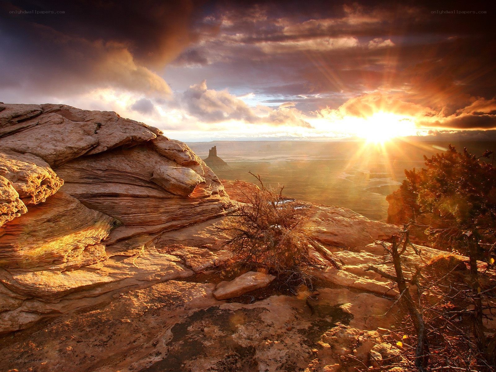 Sunset over a rocky canyon