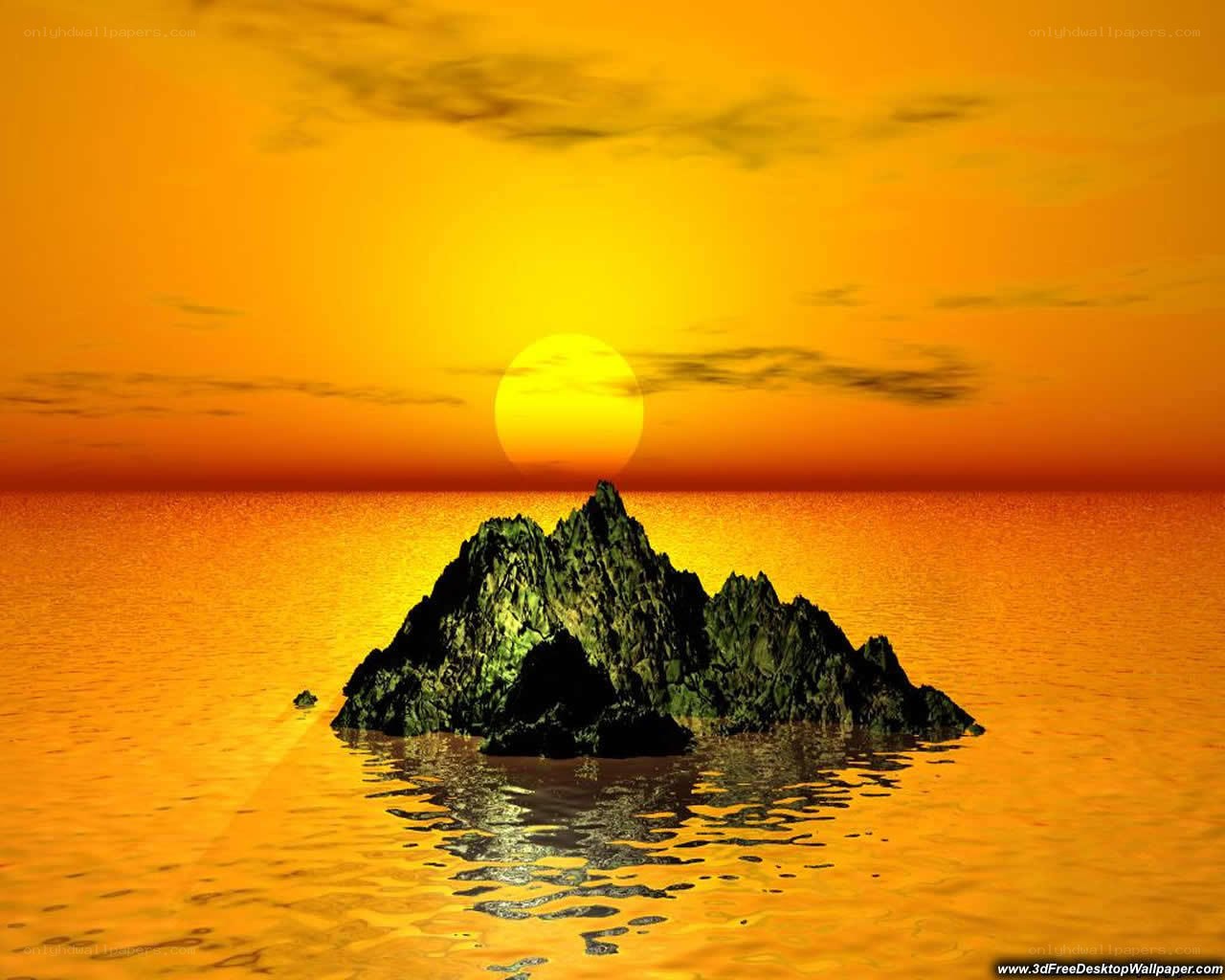 Sunset over a rocky island