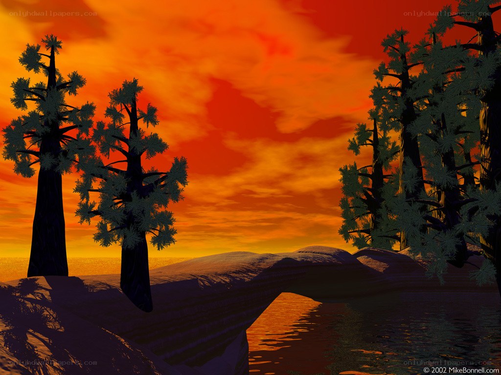 Sunset over a rocky island