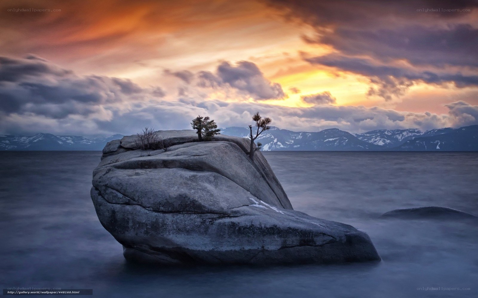 Sunset over a rocky island