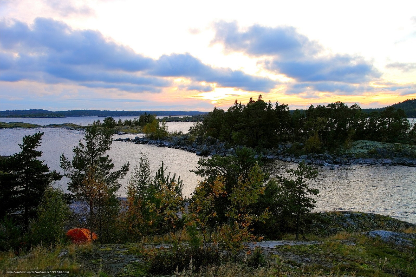 Sunset over a rocky island