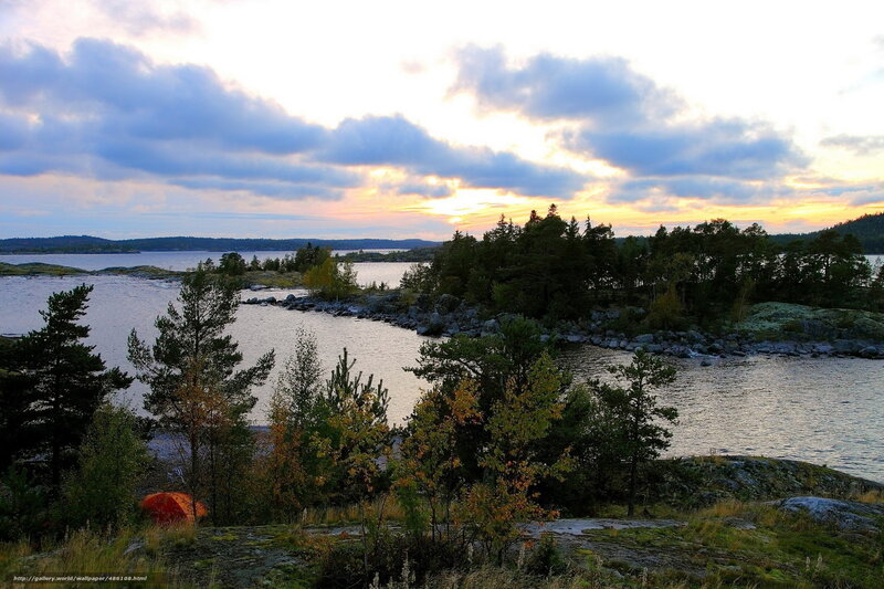 Sunset over a rocky island