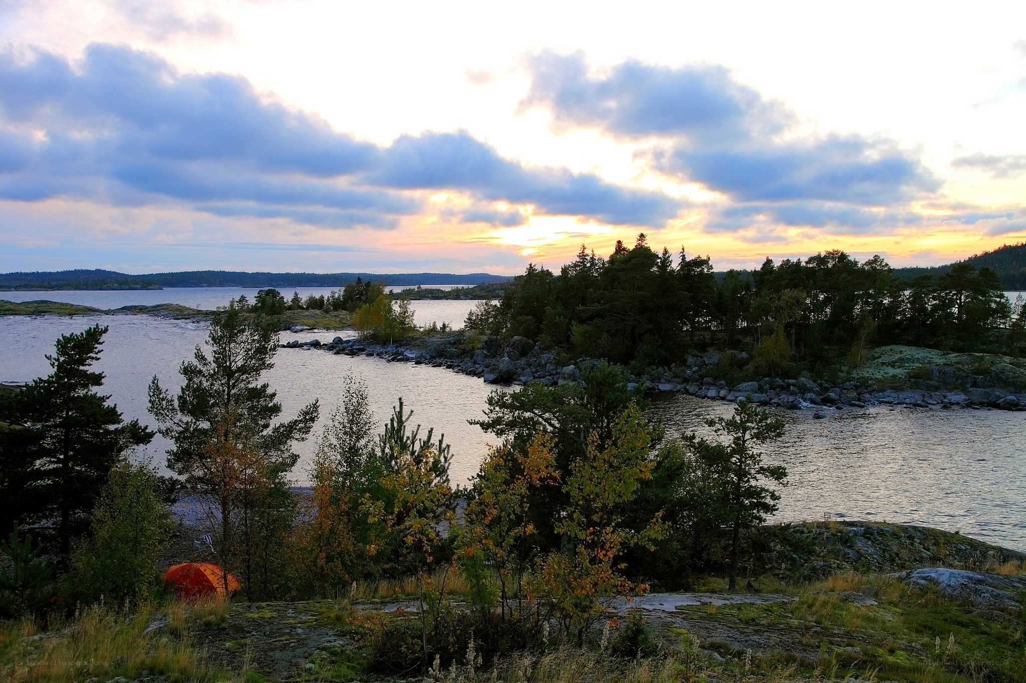 Sunset over a rocky island