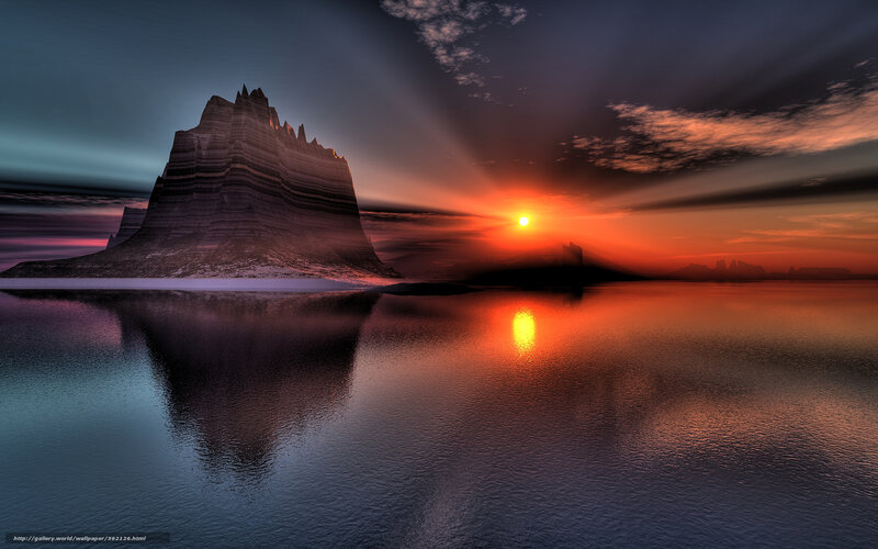 Sunset over a rocky island