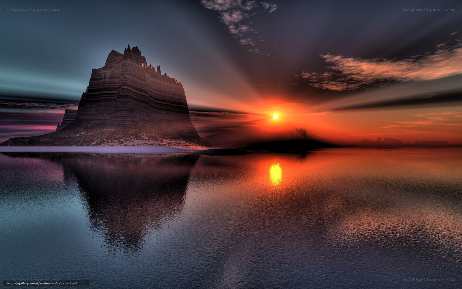 Sunset over a rocky island