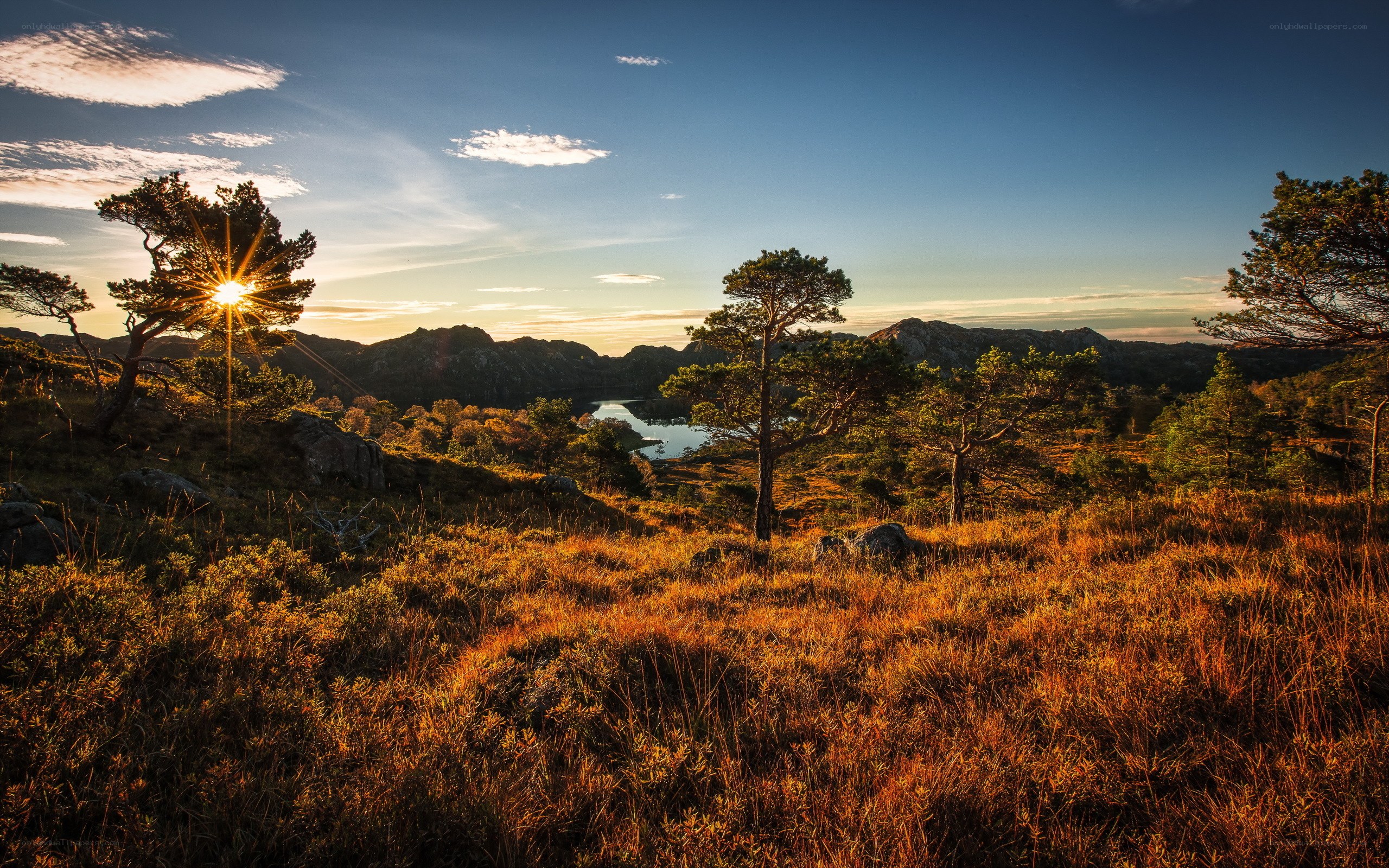 Sunset over a rocky landscape