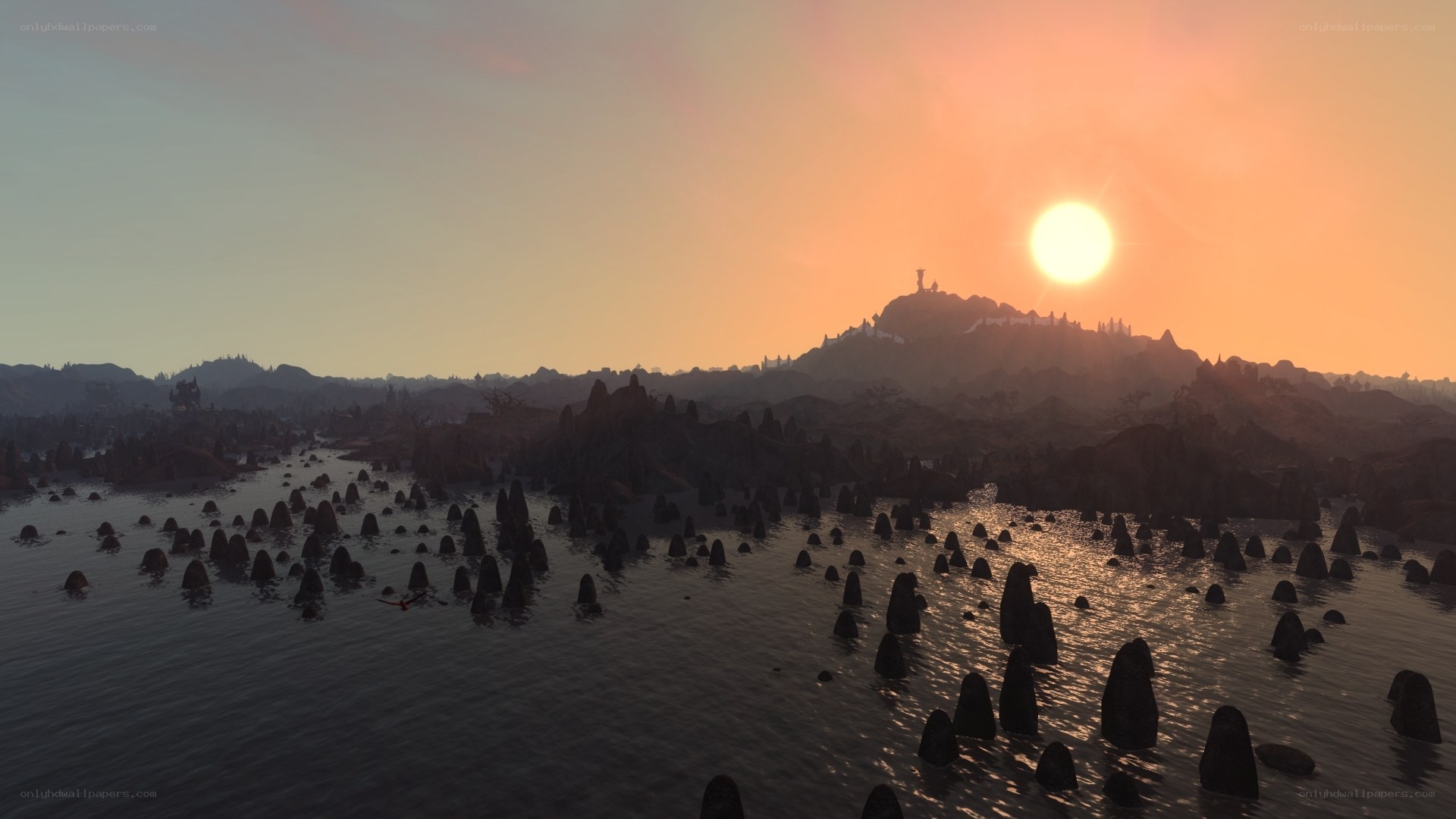 sunset over a rocky landscape