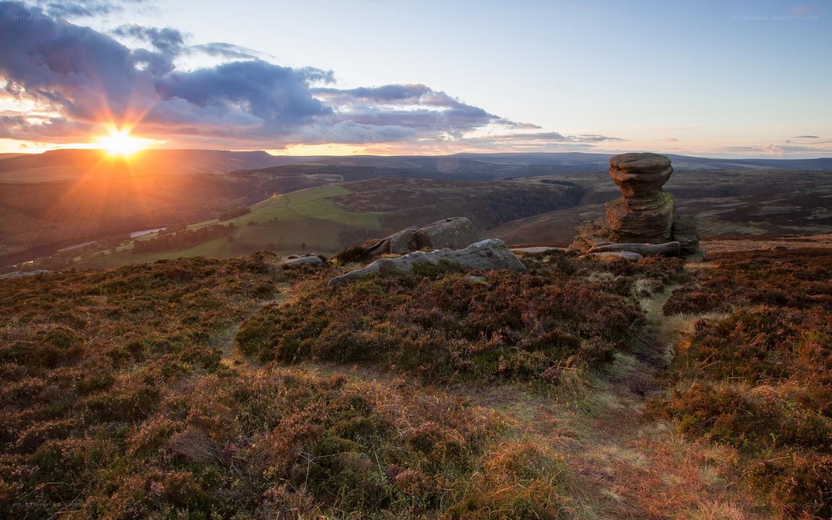 Sunset over a rocky landscape