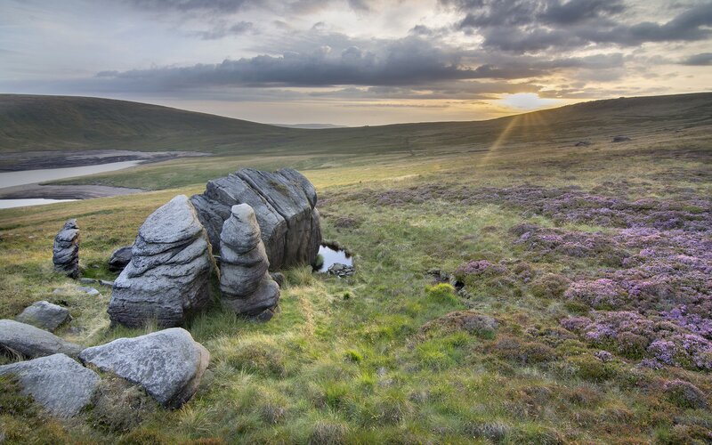 Sunset over a rocky moor