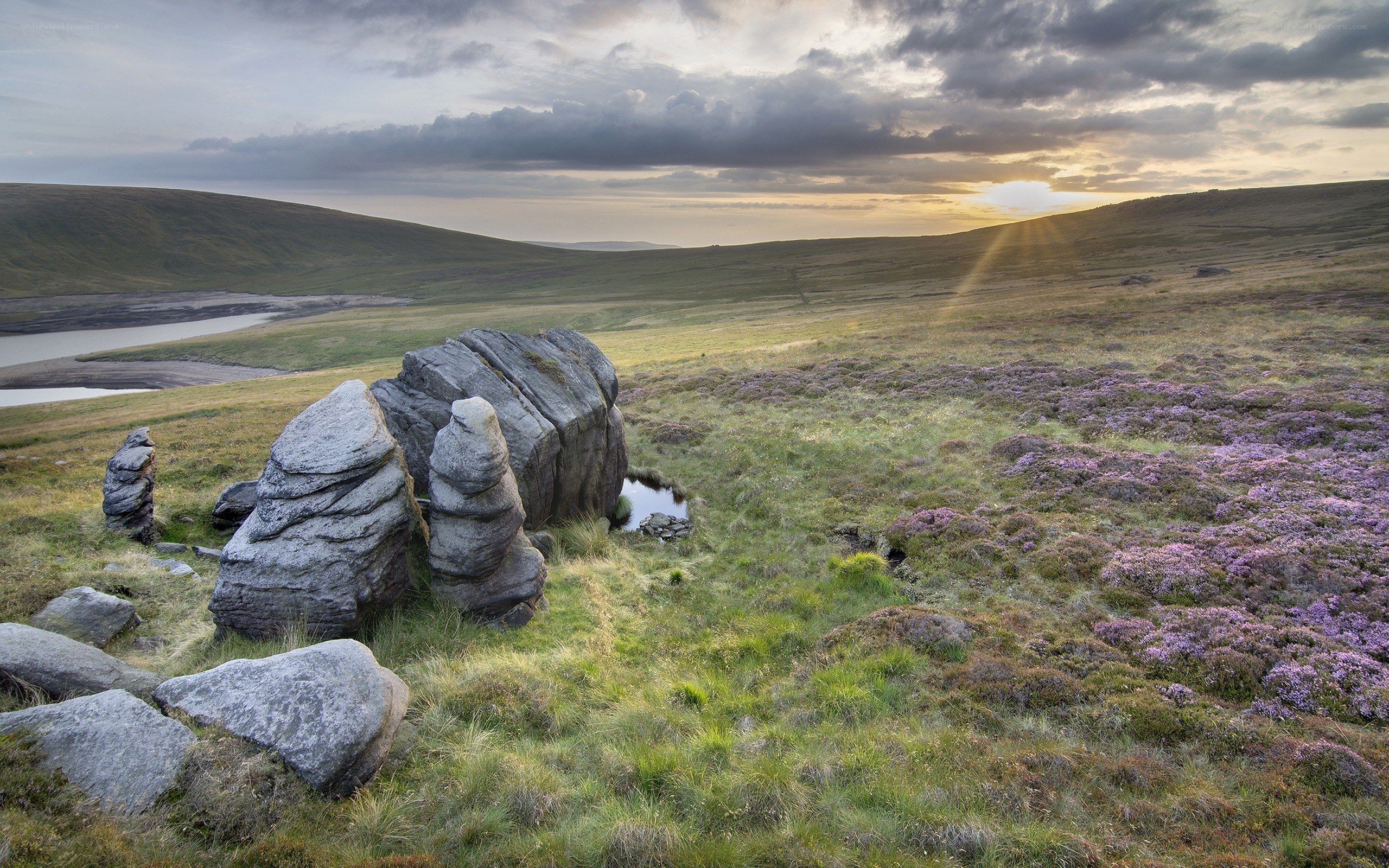 Sunset over a rocky moor