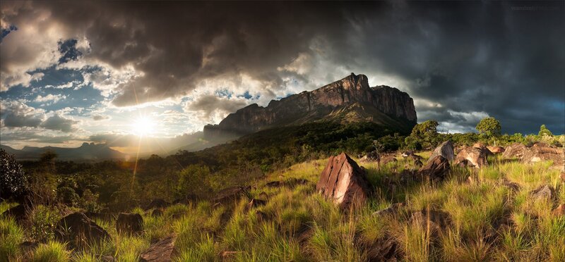 Sunset over a rocky mountain