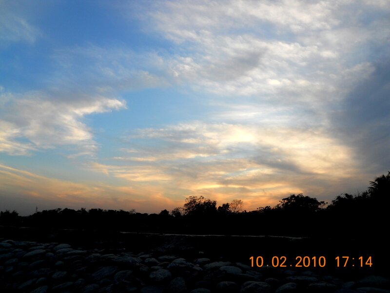 Sunset over a rocky riverbed