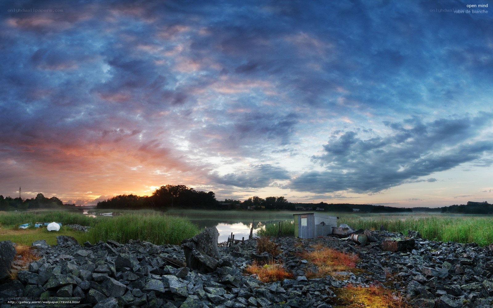 Sunset over a rocky shore