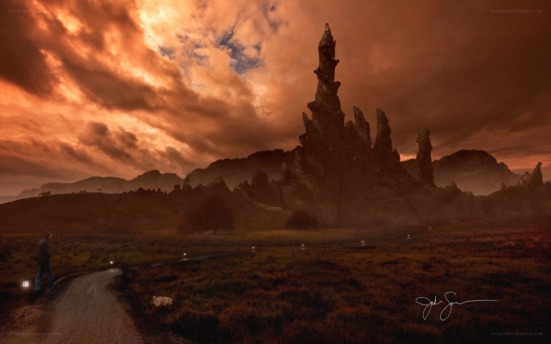 sunset over a rocky spire