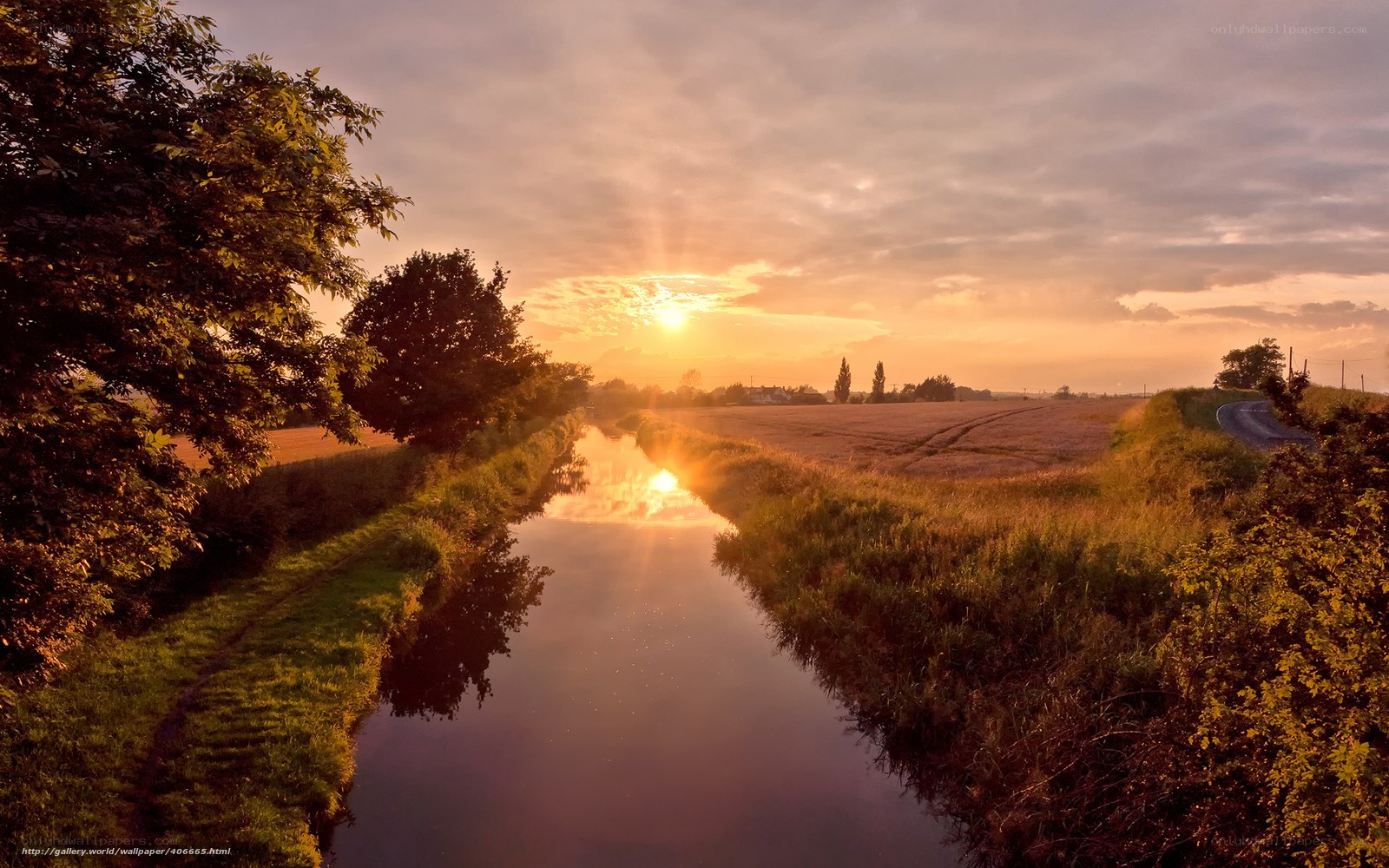 Sunset over a rural canal