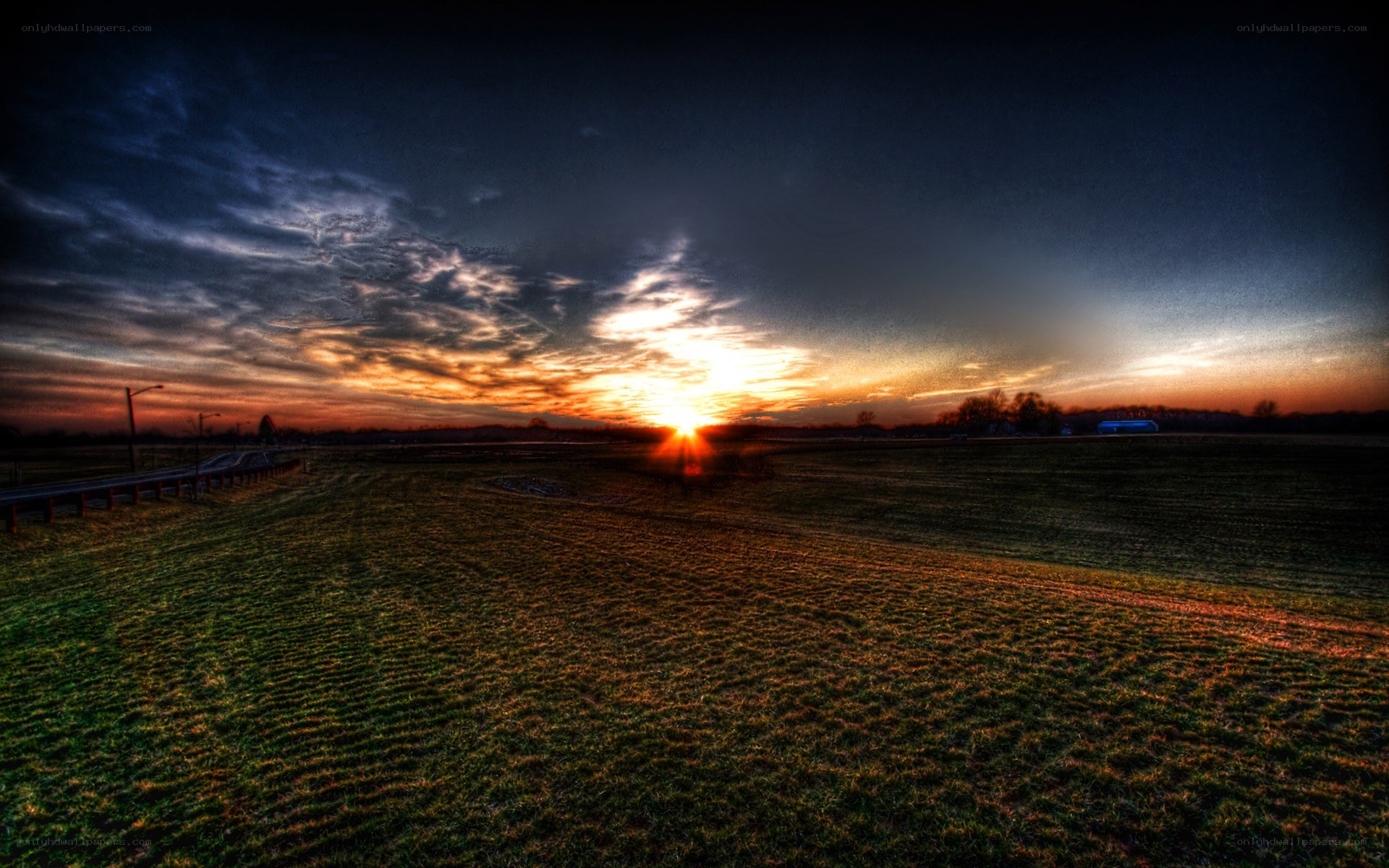 Sunset over a rural field