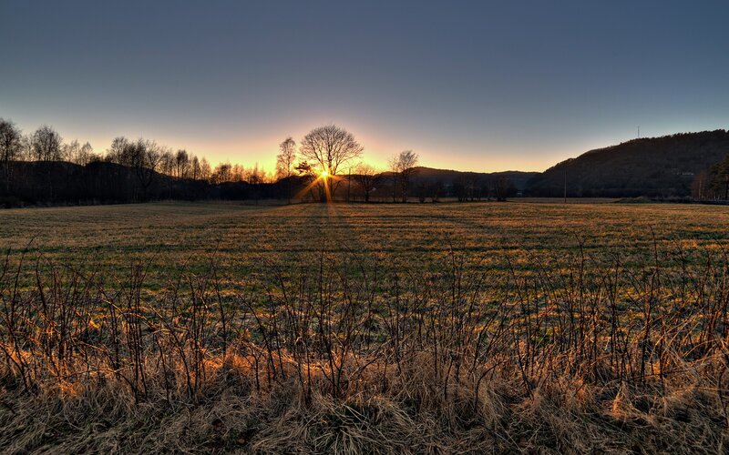 Sunset over a rural field