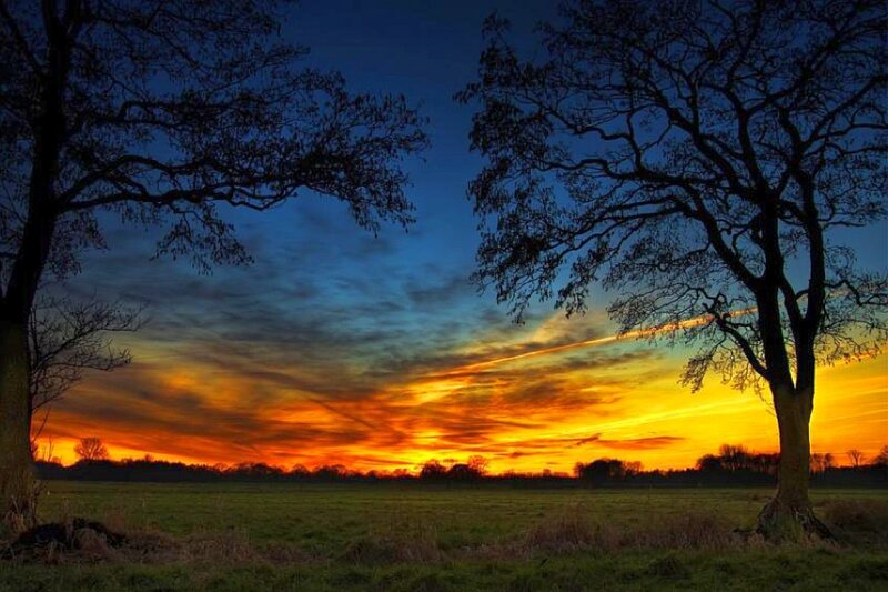 Sunset over a rural field