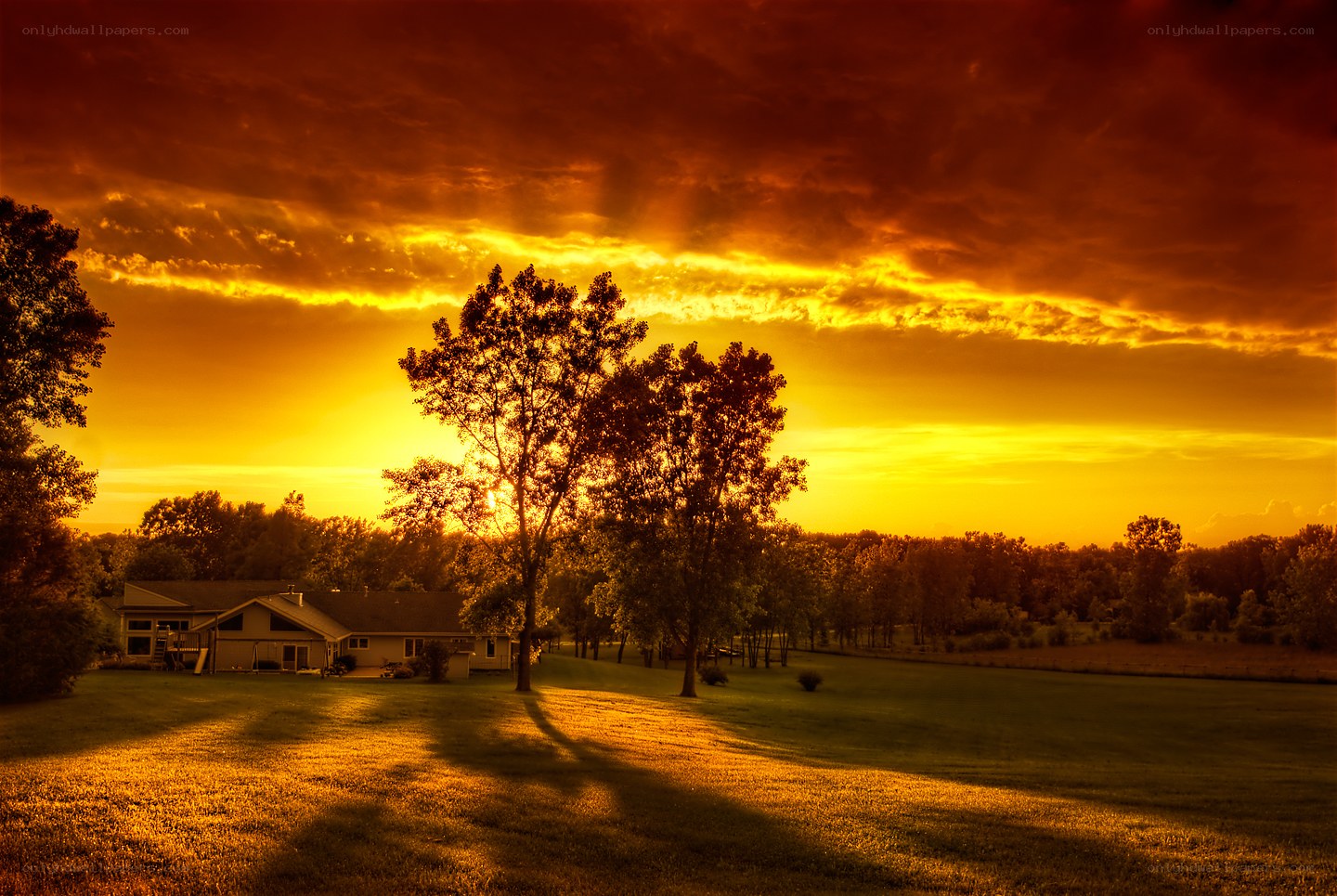 Sunset over a rural home