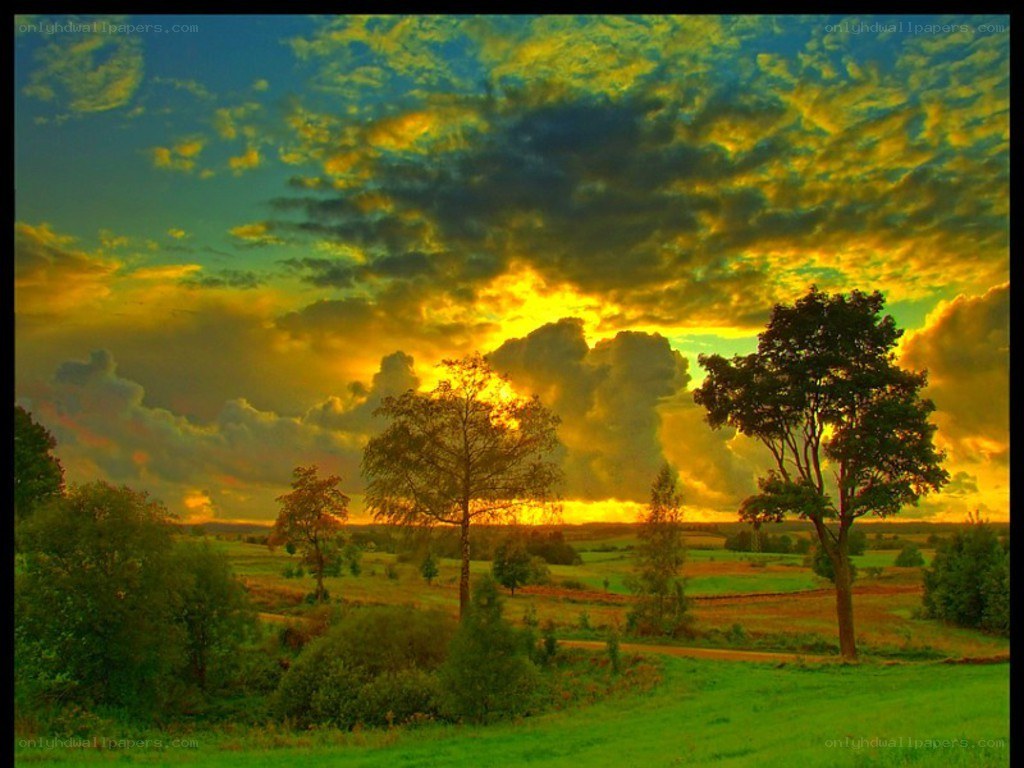 Sunset over a rural landscape