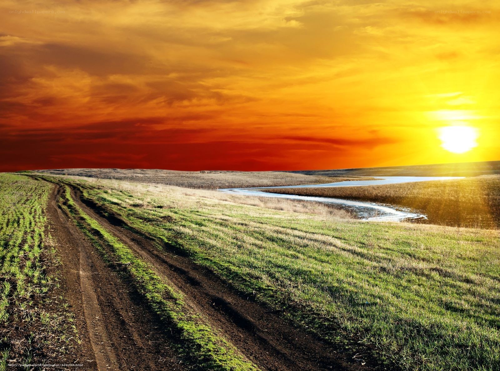 Sunset over a rural landscape