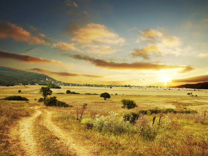 Sunset over a rural landscape