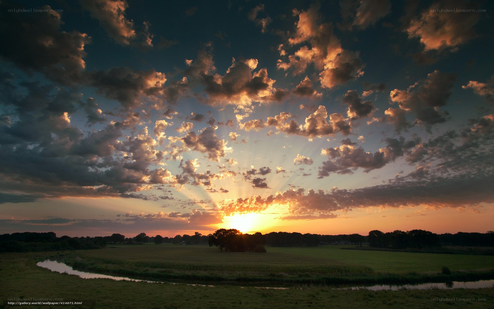 Sunset over a rural landscape