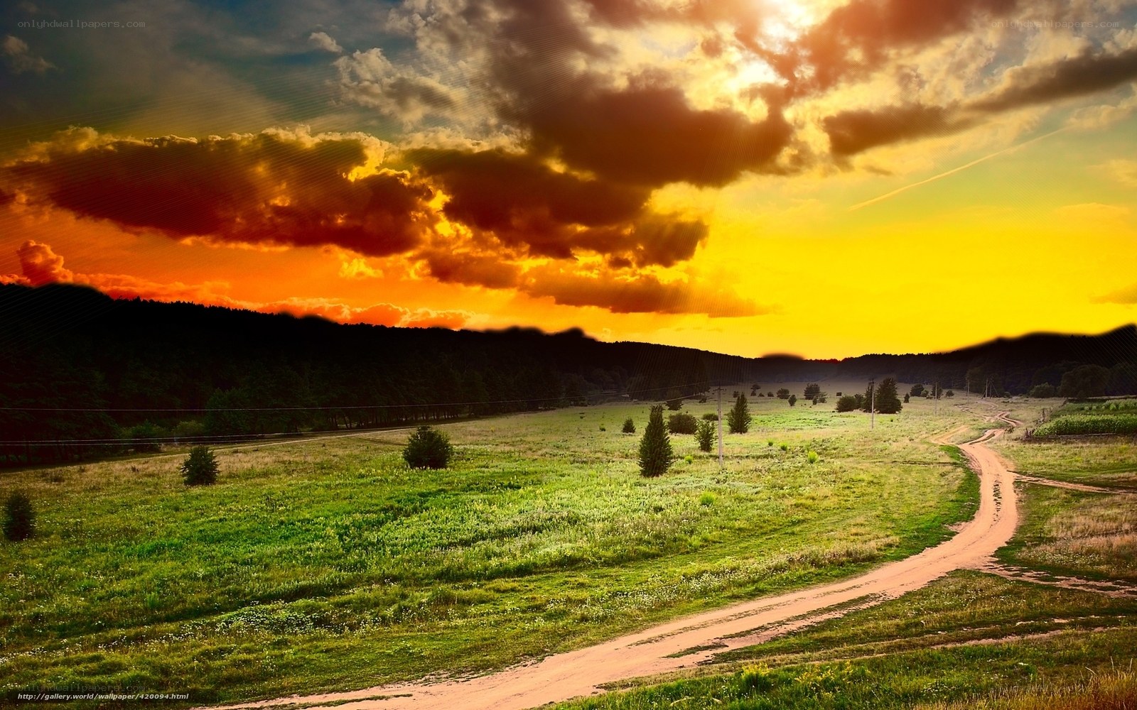 Sunset over a rural landscape
