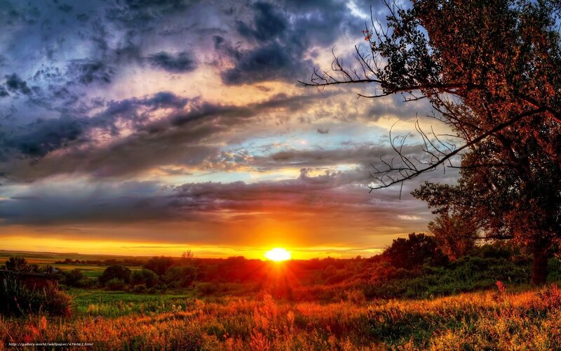 Sunset over a rural landscape