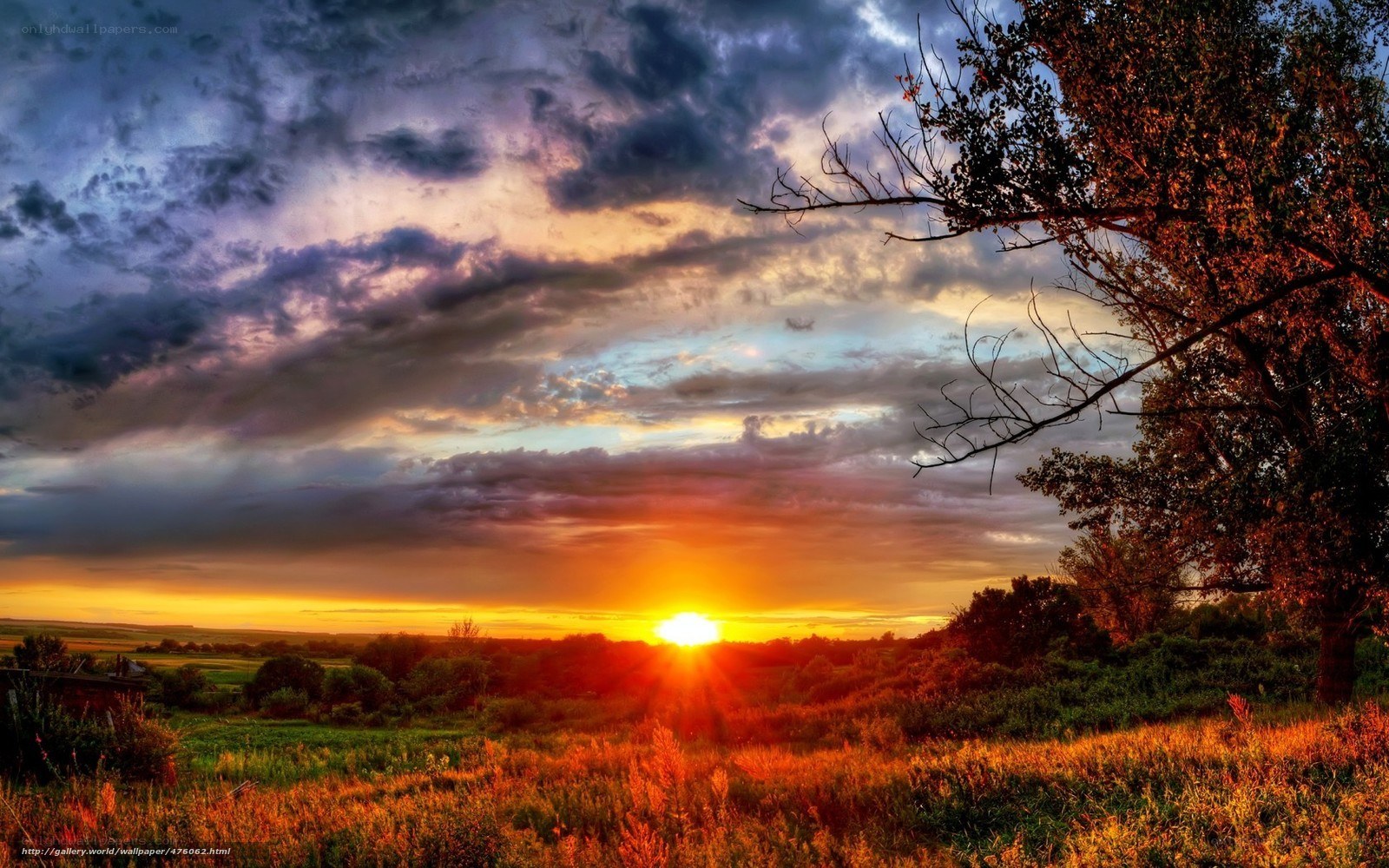 Sunset over a rural landscape