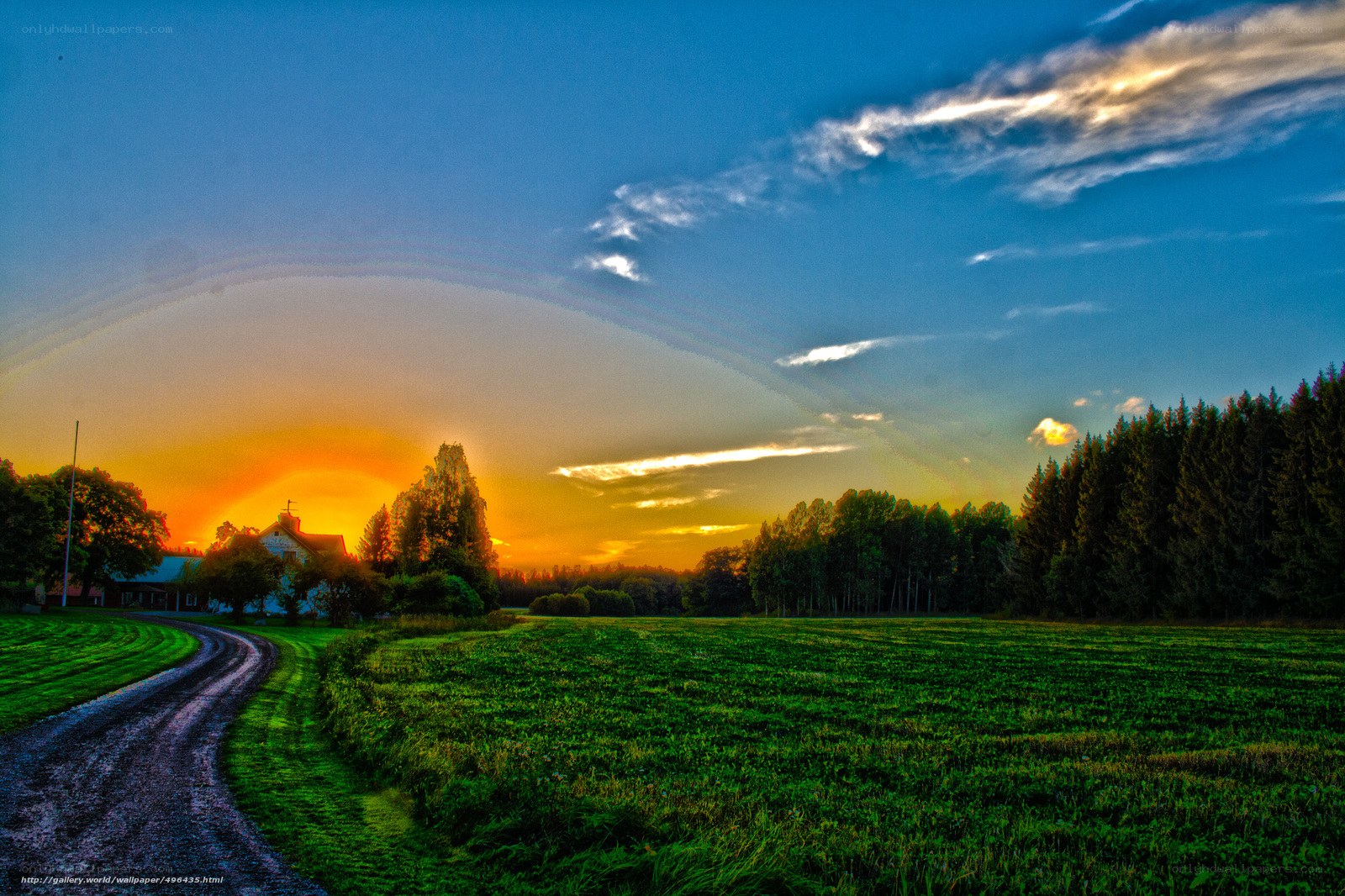 Sunset over a rural landscape