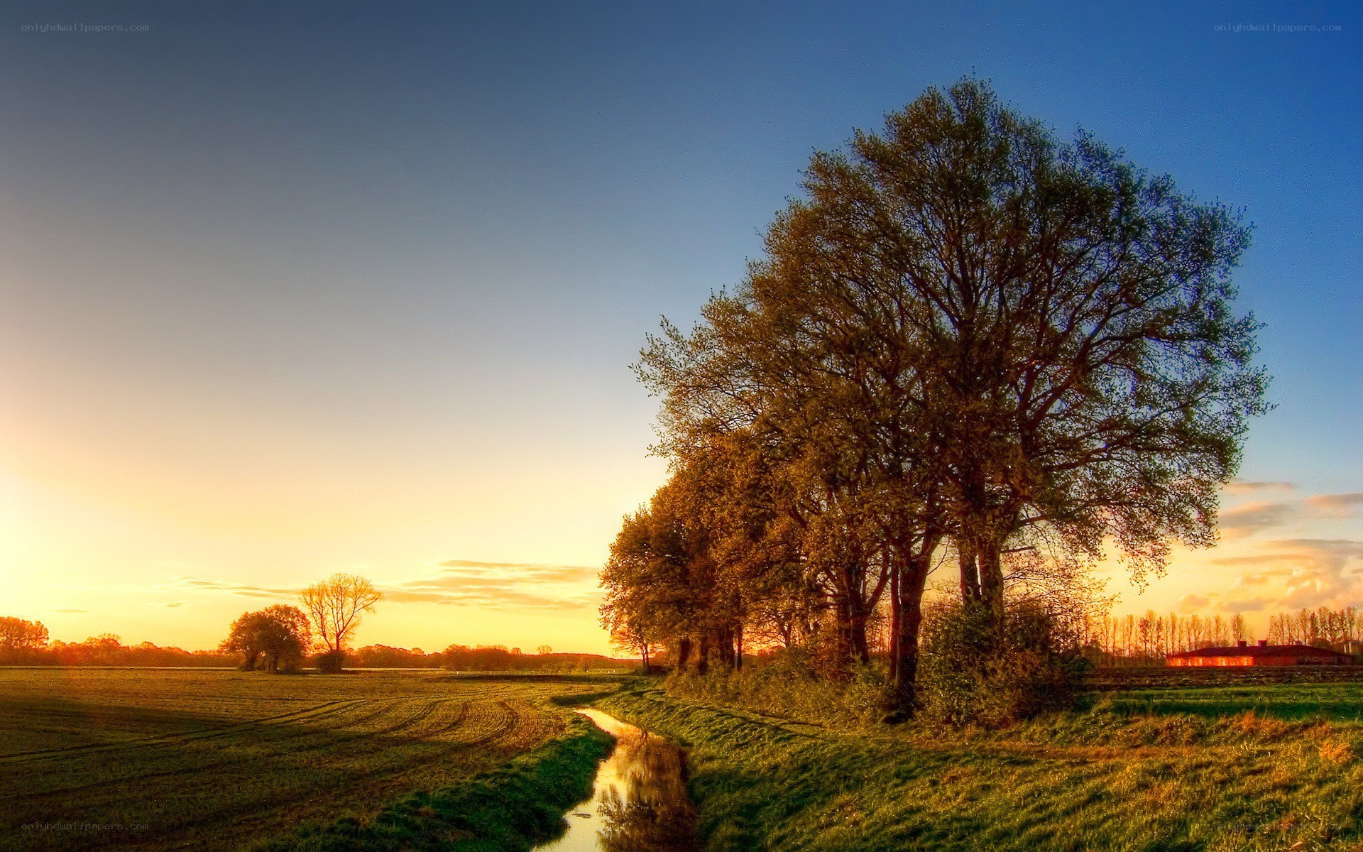 Sunset over a rural landscape