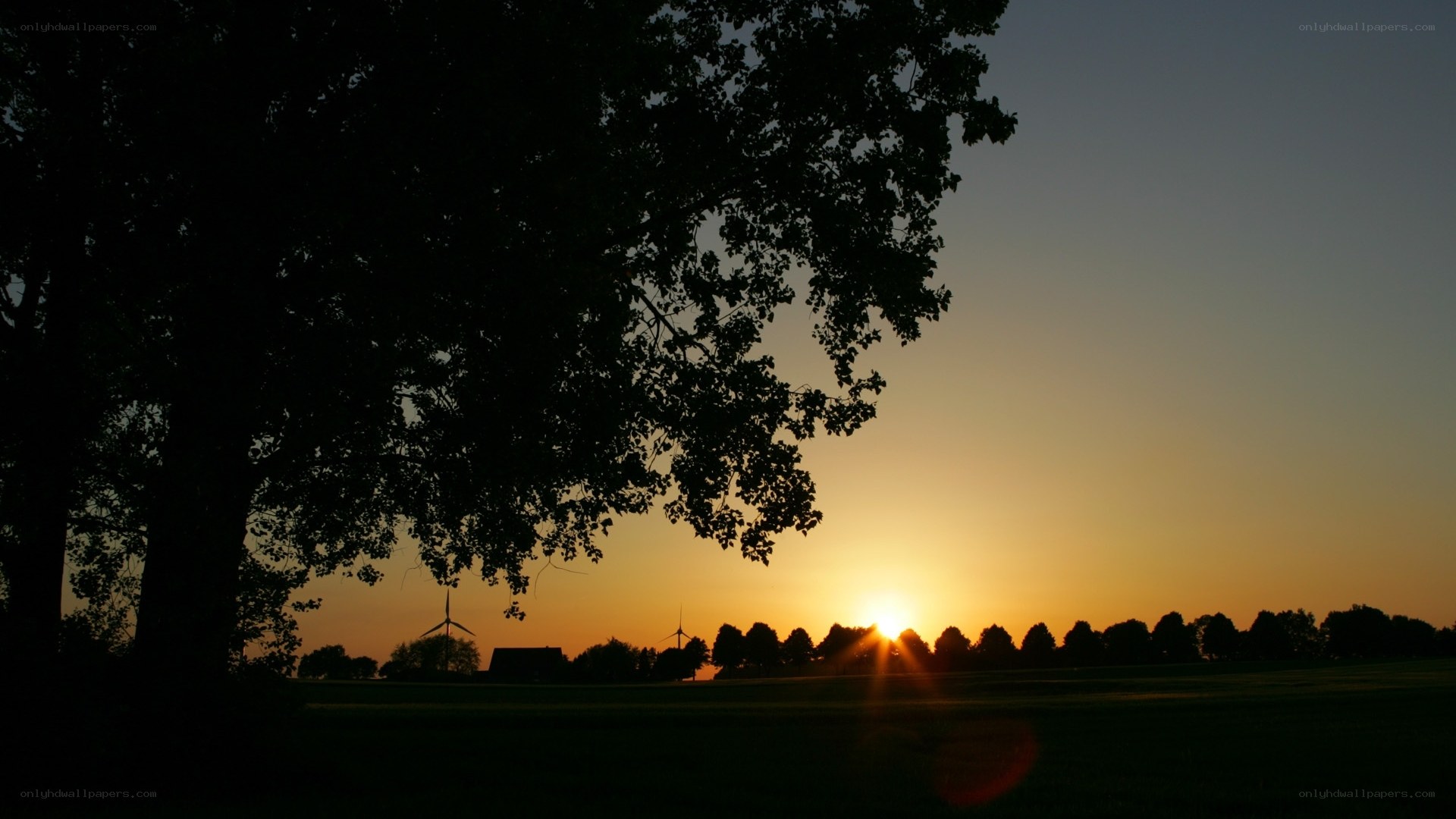Sunset over a rural landscape