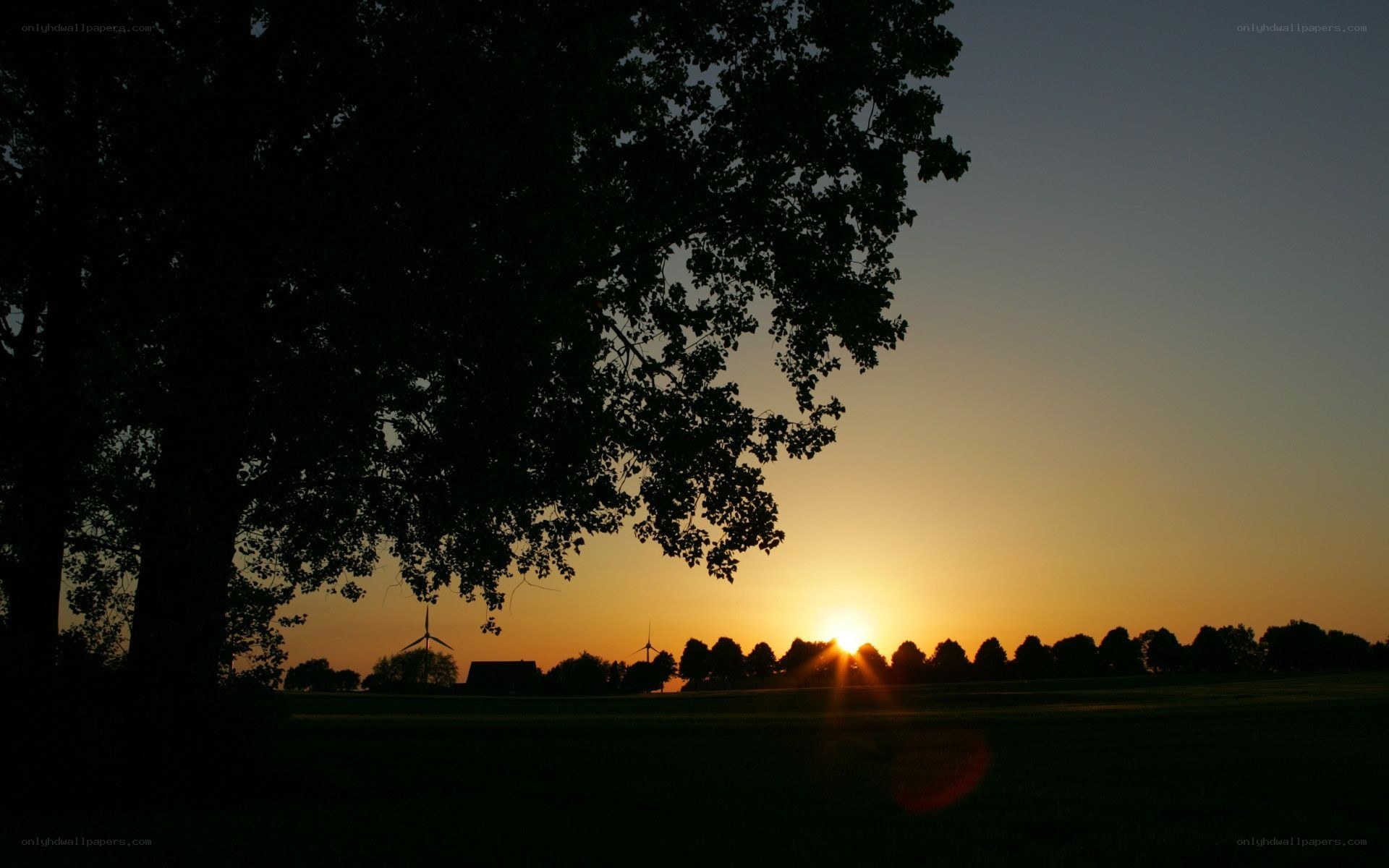 Sunset over a rural landscape