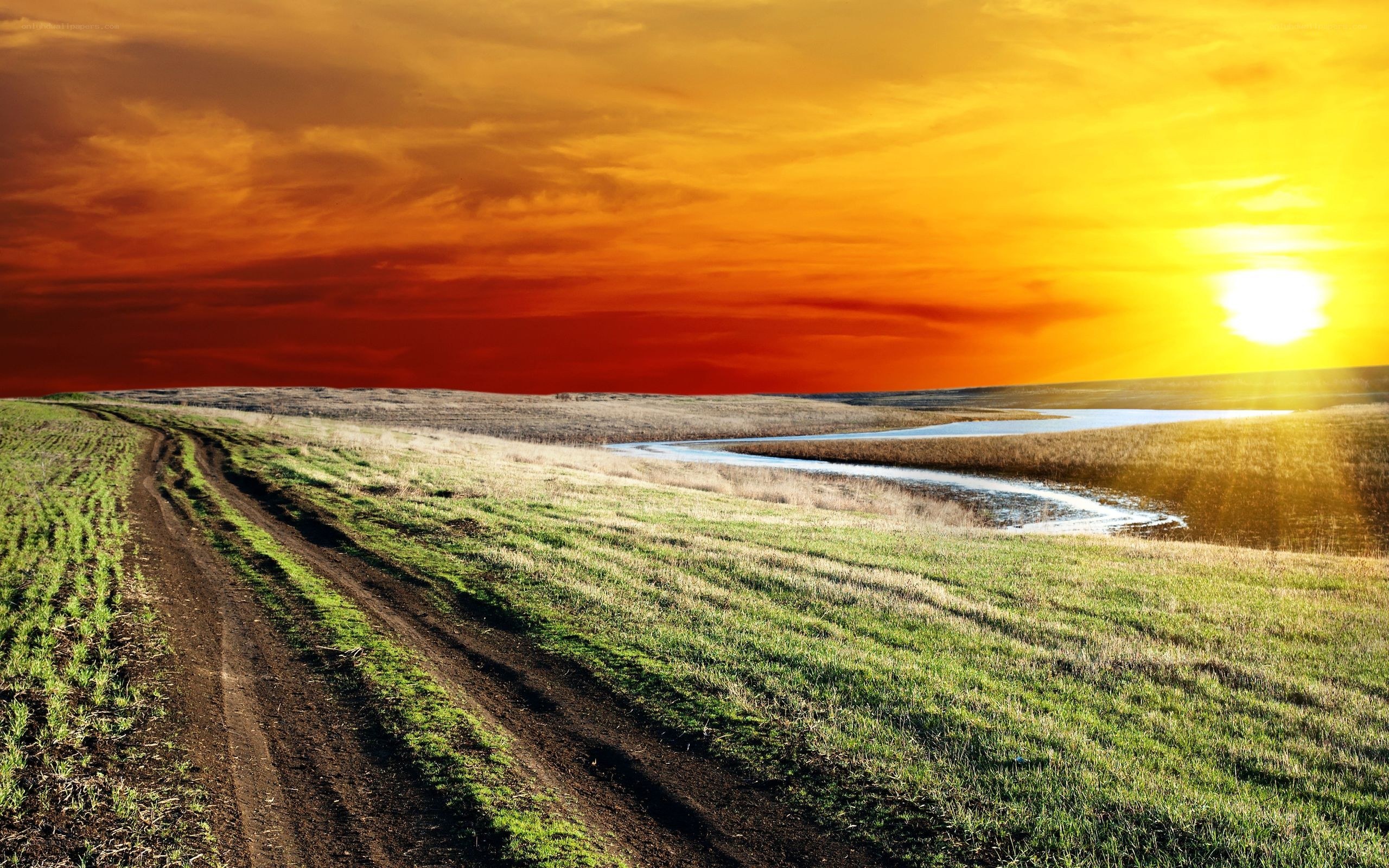 Sunset over a rural landscape