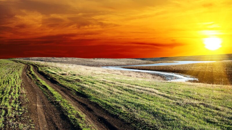 Sunset over a rural landscape