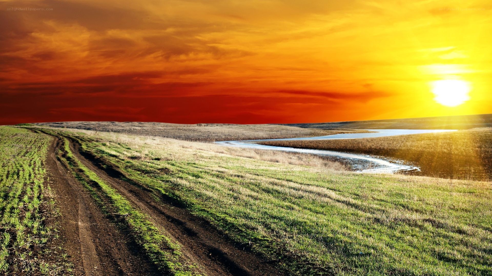 Sunset over a rural landscape