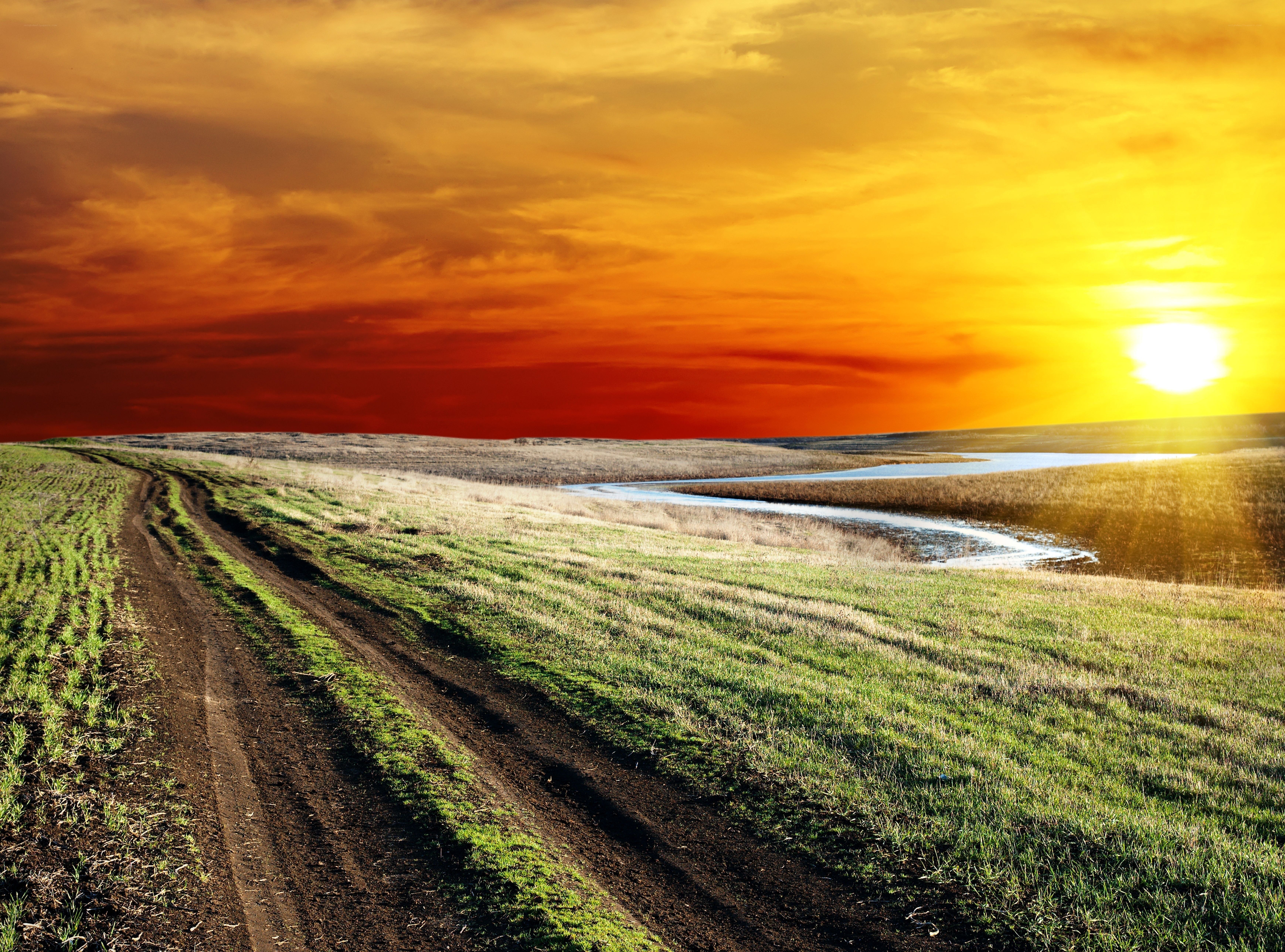 Sunset over a rural landscape