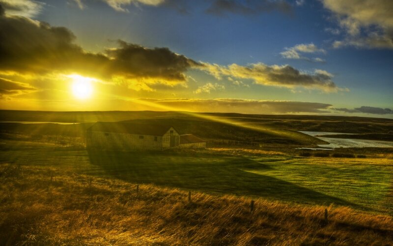 Sunset over a rural landscape