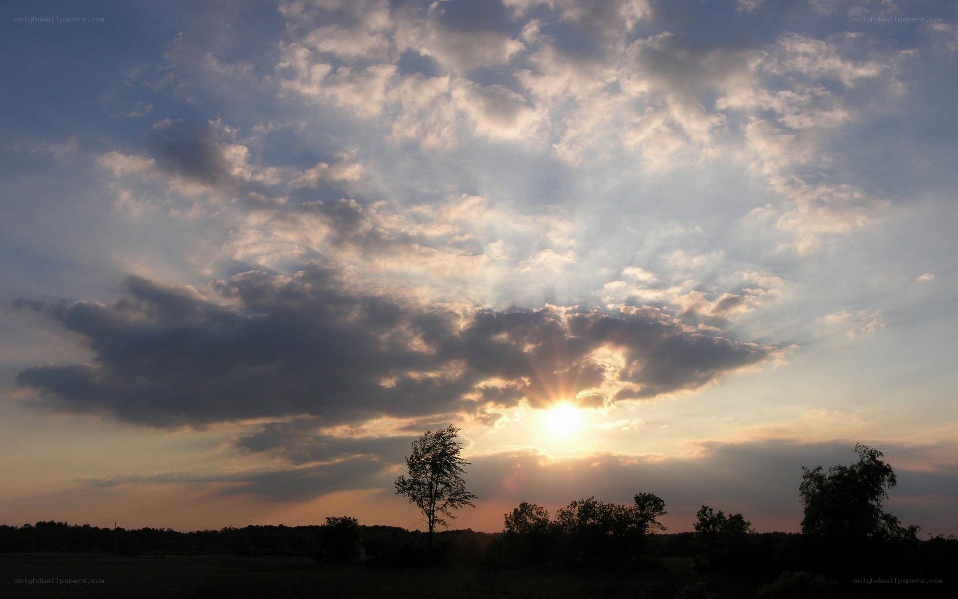 Sunset over a rural landscape