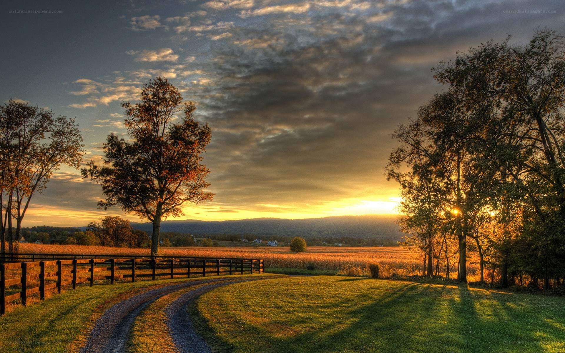 Sunset over a rural landscape