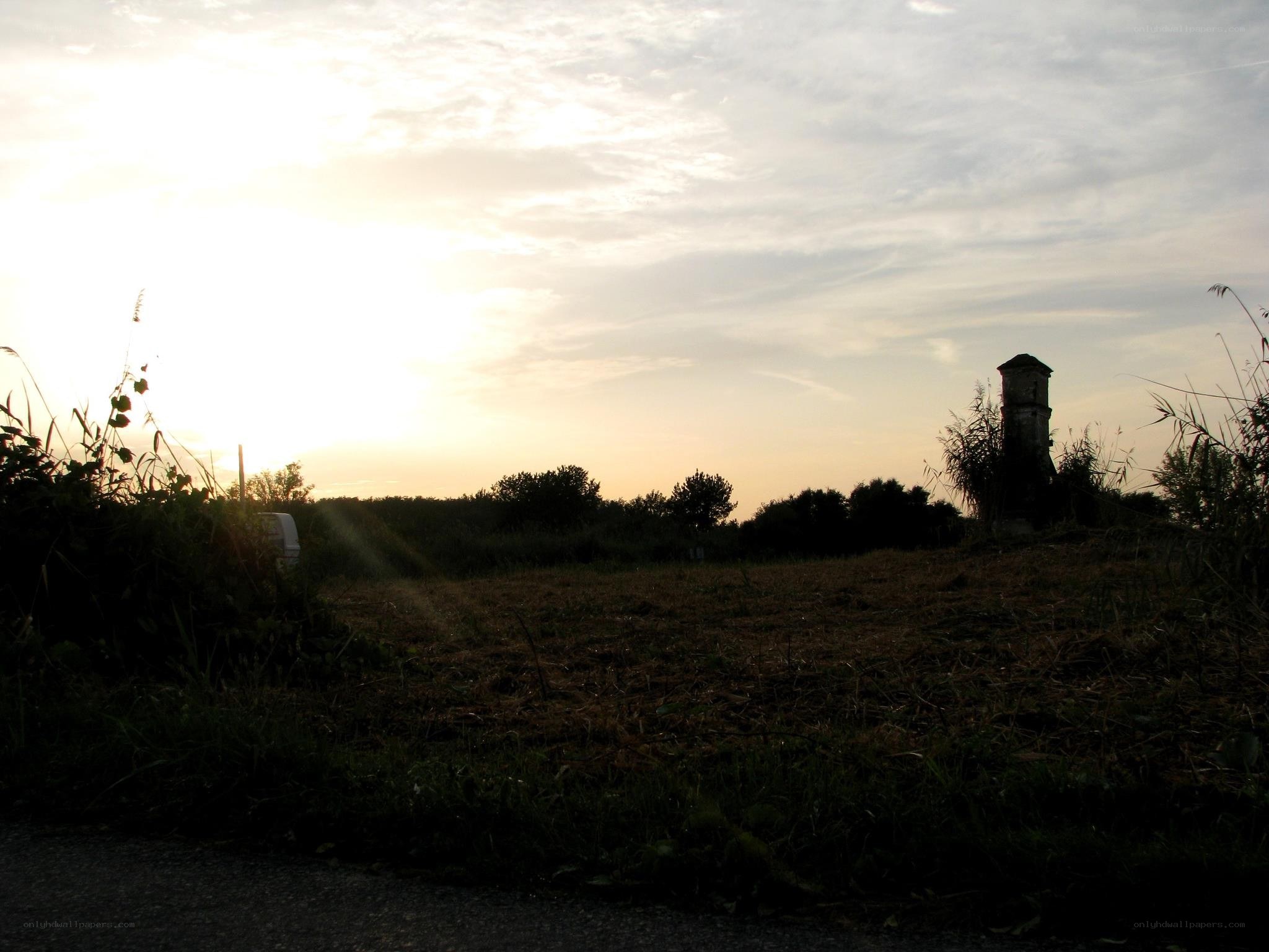 Sunset over a rural landscape